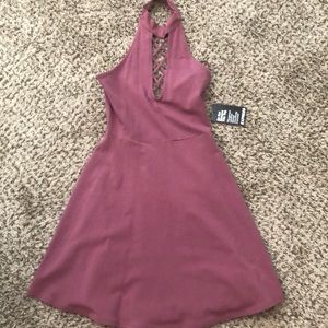 Backless mauve dress.